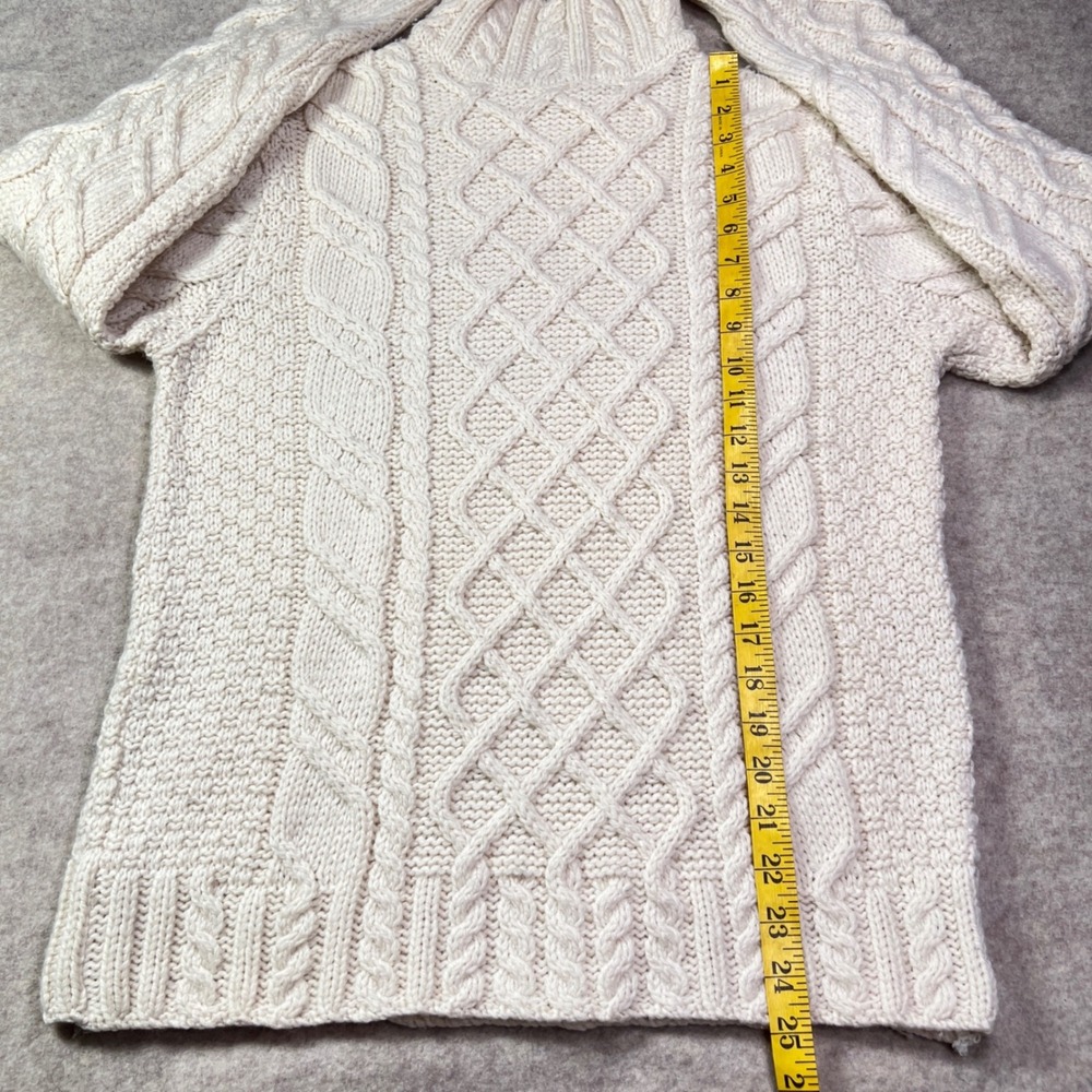 Paul James Made in England 100% Wool Cable Knit Mock Neck Sweater Cream Large W - Picture 6 of 11